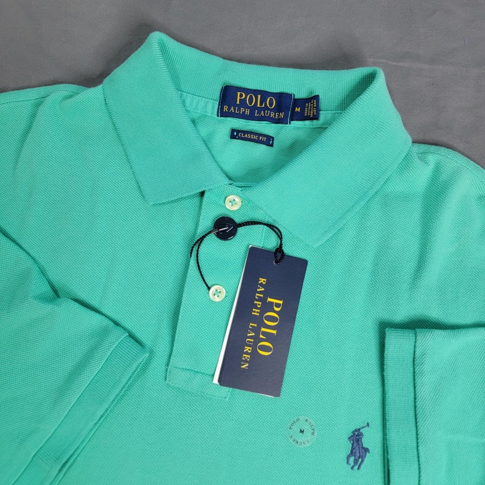 New Polo Ralph Lauren Classic Fit Mesh Polo Shirt Mens Medium Green Short Sleeve